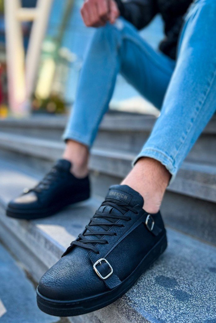 CH191 Side Buckle Erkek Günlük Bağcıklı Cilt Spor Sneaker Ayakkabı CST - Siyah CH191 Side Buckle Erkek Günlük Bağcıklı Cilt Spor Sneaker Ayakkabı CST - Siyah