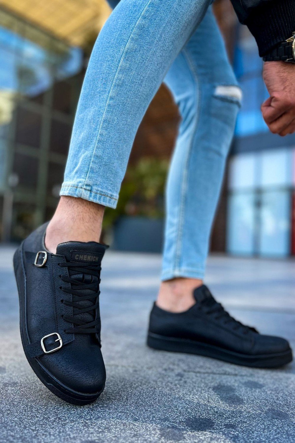 CH191 Side Buckle Erkek Günlük Bağcıklı Cilt Spor Sneaker Ayakkabı CST - Siyah Erkek Ayakkabı CH191 Side Buckle Erkek Günlük Bağcıklı Cilt Spor Sneaker Ayakkabı CST - Siyah – Chekich Erkek Ayakkabı