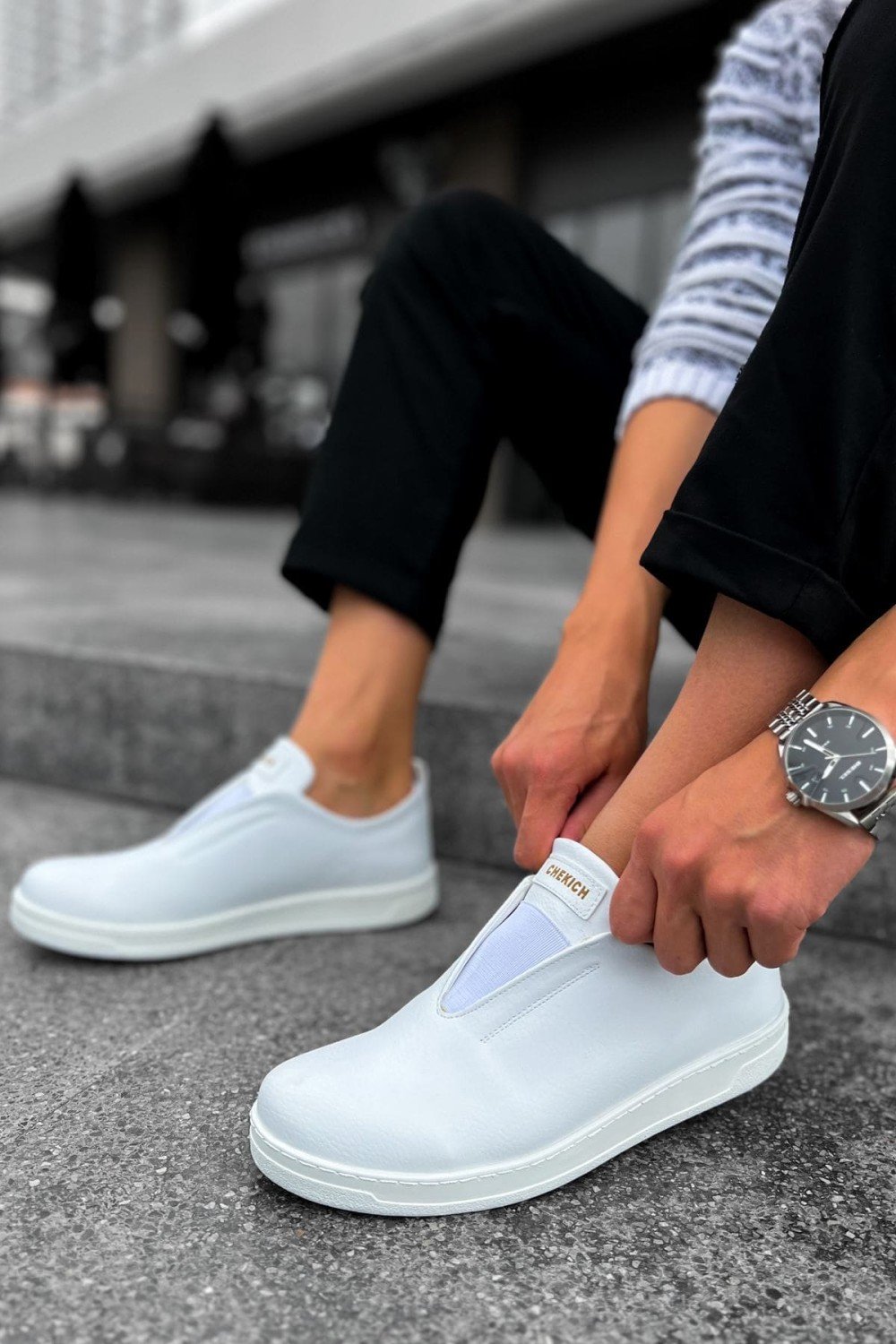 CH195 Rigidus Erkek Günlük Bağcıksız Cilt Spor Sneaker Ayakkabı CBT - Beyaz Erkek Ayakkabı CH195 Rigidus Erkek Günlük Bağcıksız Cilt Spor Sneaker Ayakkabı CBT - Beyaz – Chekich Erkek Ayakkabı