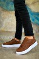 CH203 Maglieria Erkek Günlük Bağcıklı Cilt Spor Sneaker Ayakkabı CBT - Taba