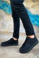 CH203 Maglieria Erkek Günlük Bağcıklı Cilt Spor Sneaker Ayakkabı CST - Siyah