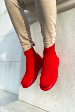 CH207 Maglieria - T Erkek Günlük Bağcıksız Triko Spor Sneaker Ayakkabı TKT - Kırmızı