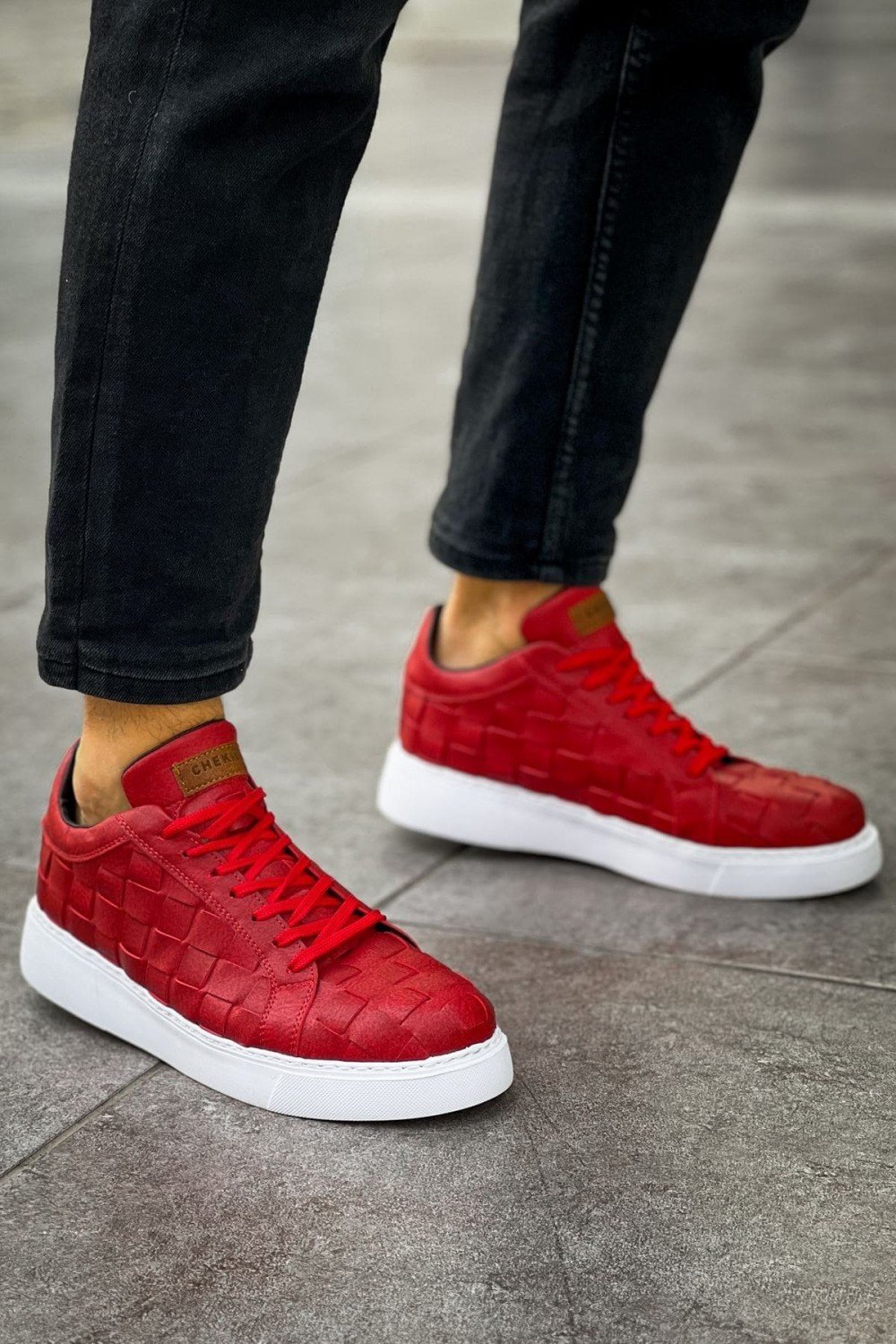 CH209 Vimini Erkek Günlük Bağcıklı Cilt Spor Sneaker Ayakkabı CBT - Kırmızı – Chekich Erkek Ayakkabı