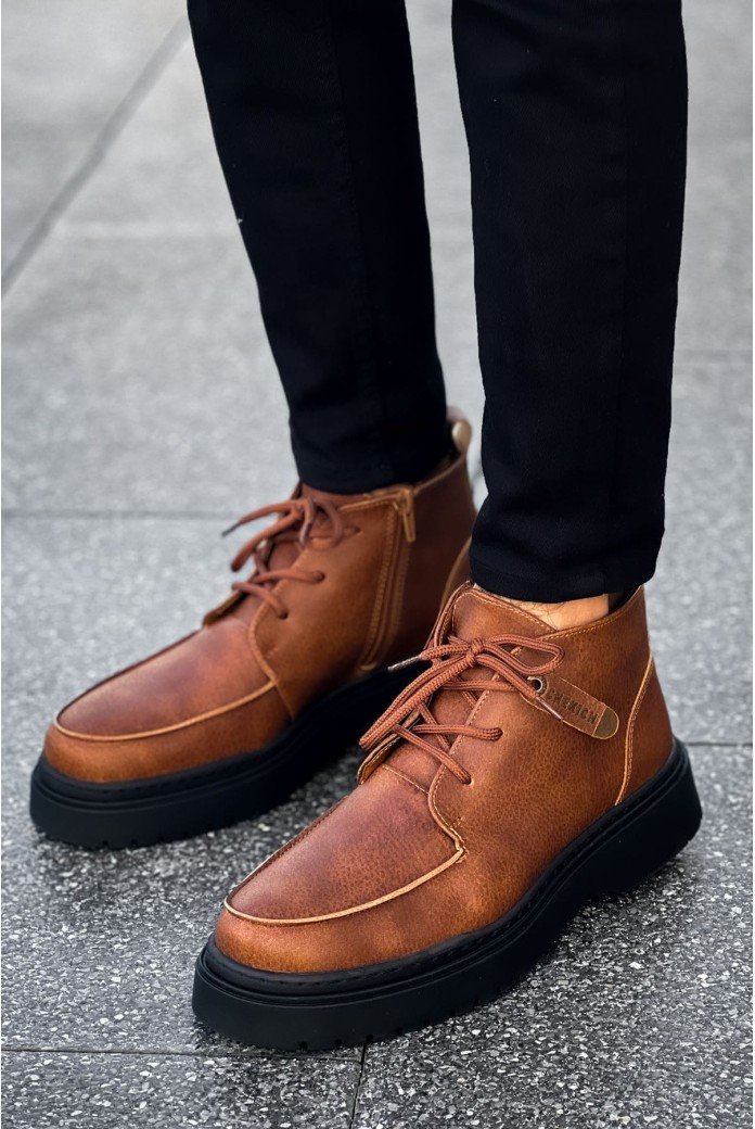 CH213 Bryggen Erkek Spor Günlük Bağcıklı ve Fermuarlı Cilt Bot CST - Taba