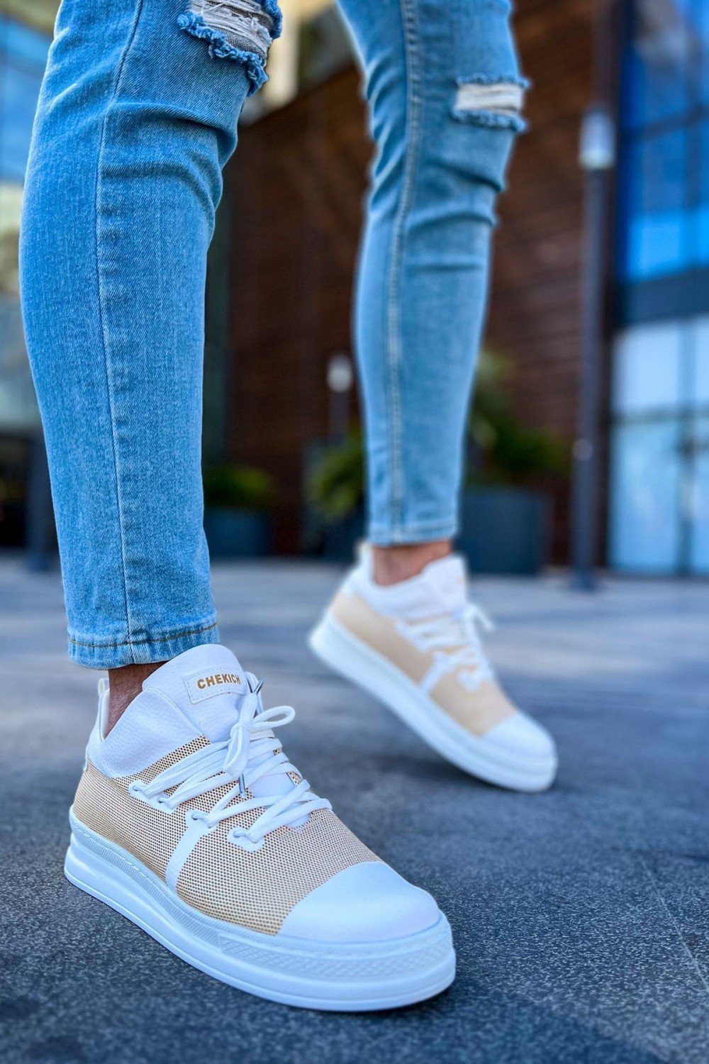 CH219 Laser Erkek Günlük Bağcıklı Cilt Spor Sneaker Ayakkabı CBT - Bej/Beyaz Erkek Ayakkabı CH219 Laser Erkek Günlük Bağcıklı Cilt Spor Sneaker Ayakkabı CBT - Bej/Beyaz – Chekich Erkek Ayakkabı