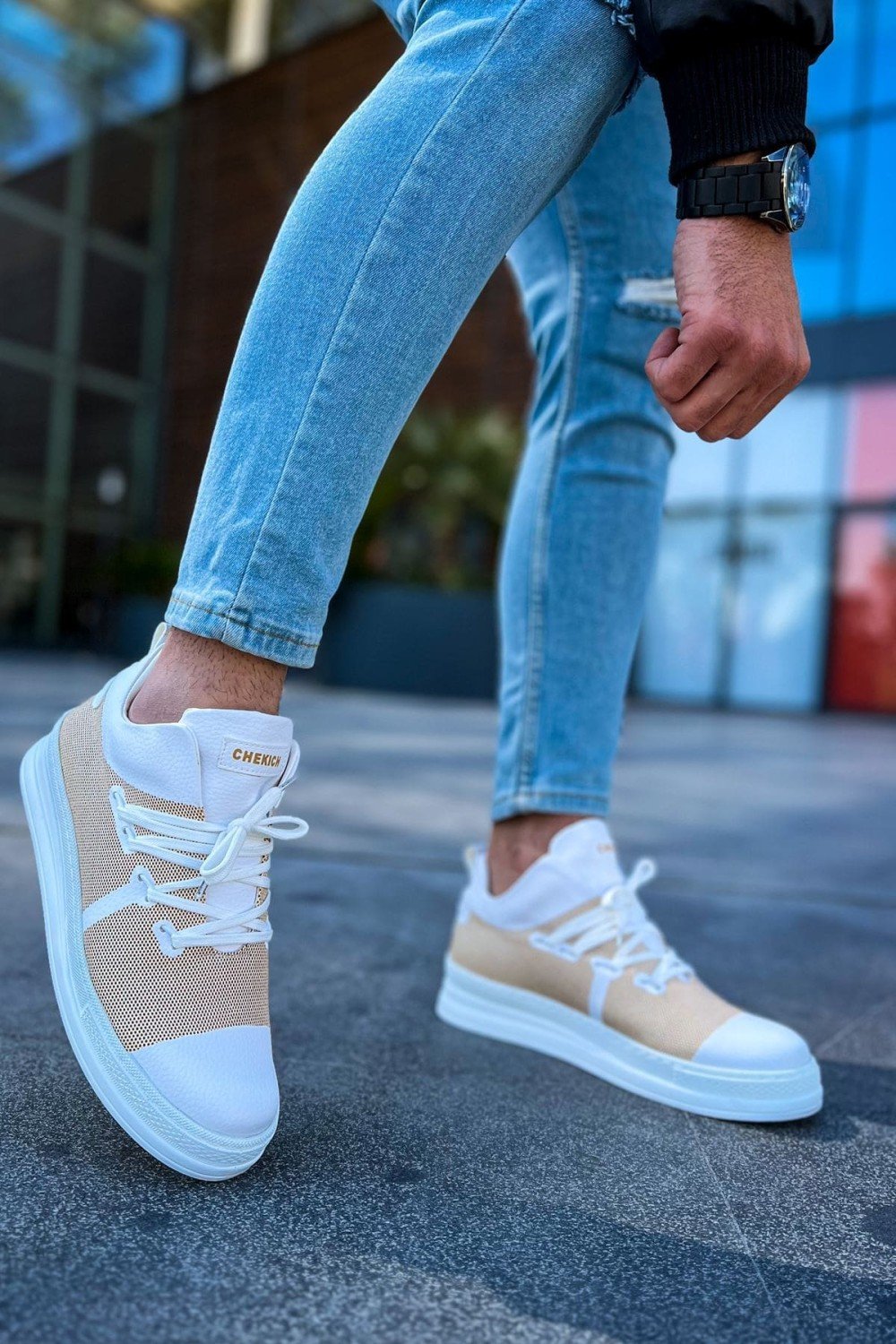 CH219 Laser Erkek Günlük Bağcıklı Cilt Spor Sneaker Ayakkabı CBT - Bej/Beyaz Erkek Ayakkabı CH219 Laser Erkek Günlük Bağcıklı Cilt Spor Sneaker Ayakkabı CBT - Bej/Beyaz – Chekich Erkek Ayakkabı