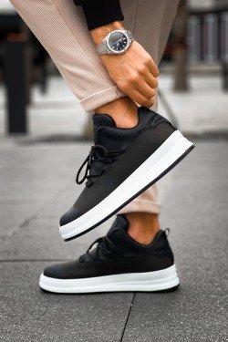 CH219 Laser Erkek Günlük Bağcıklı Cilt Spor Sneaker Ayakkabı CBT - Siyah