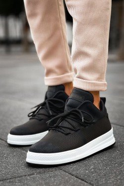 CH219 Laser Erkek Günlük Bağcıklı Cilt Spor Sneaker Ayakkabı CBT - Siyah