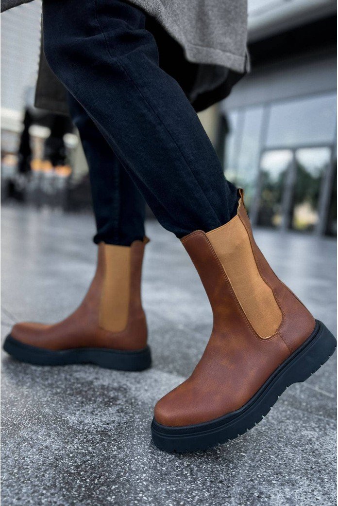 CH223 Alaska Erkek Spor Günlük Bağcıksız Cilt Bot CST - Taba