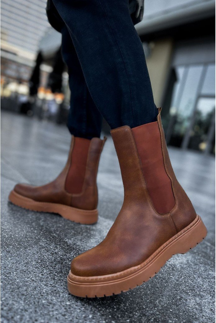 CH223 Alaska Erkek Spor Günlük Bağcıksız Cilt Bot CTT - Taba