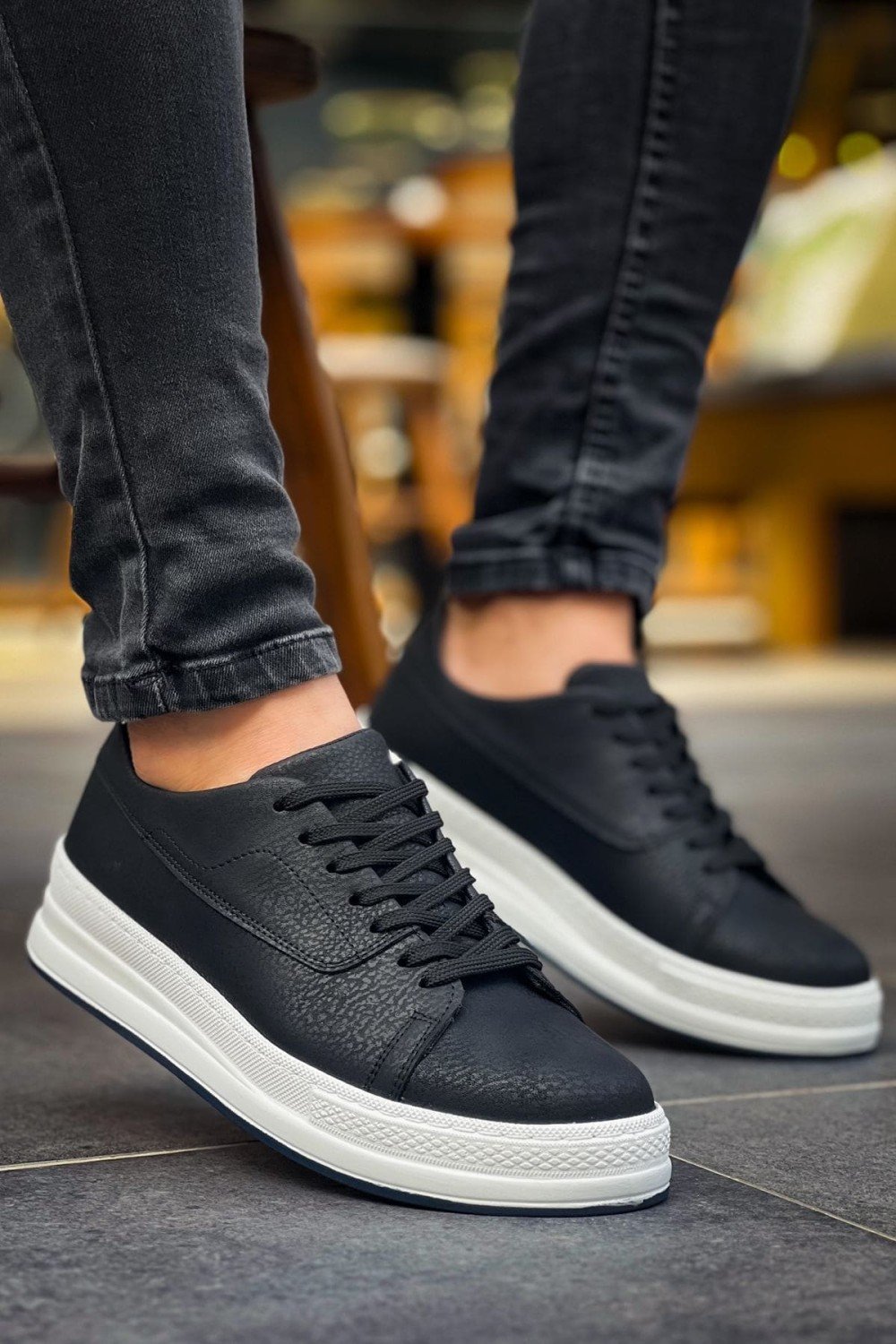 CH2401 Laiva Erkek Günlük Bağcıklı Cilt Spor Sneaker Ayakkabı CBT - Siyah – Chekich Erkek Ayakkabı