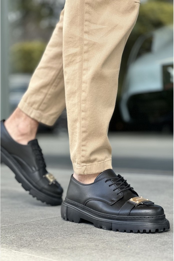 CH2402 Cools Erkek Günlük Bağcıklı Cilt Klasik Ayakkabı CST - Siyah