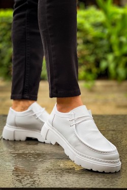 CH2404 Castle Erkek Günlük Bağcıklı Cilt Klasik Ayakkabı CBT - Beyaz