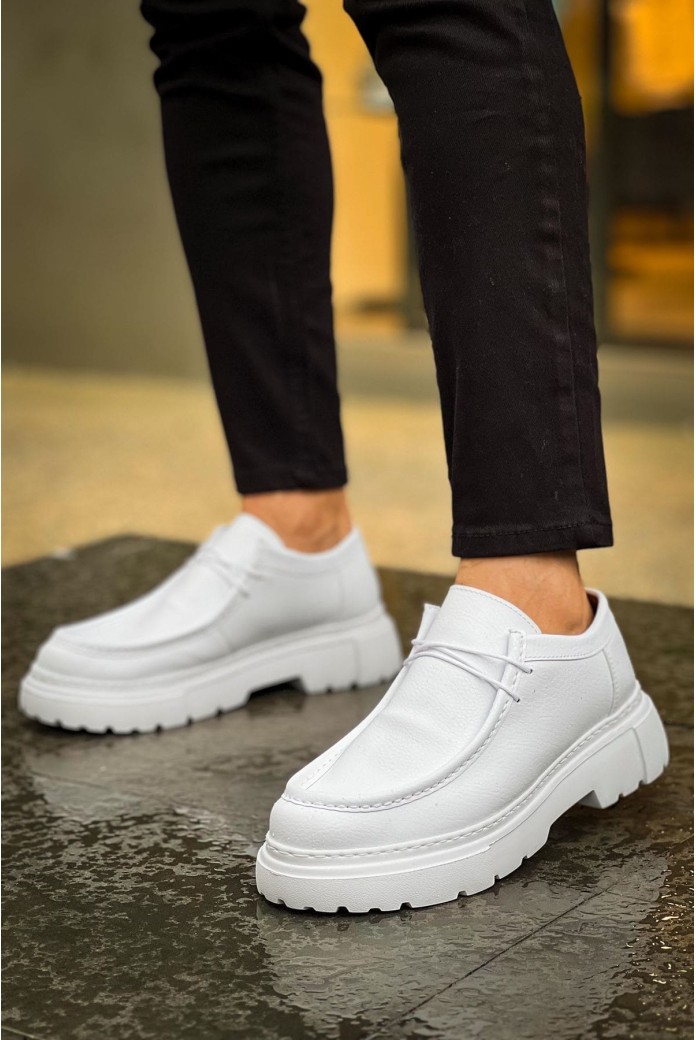 CH2404 Castle Erkek Günlük Bağcıklı Cilt Klasik Ayakkabı CBT - Beyaz