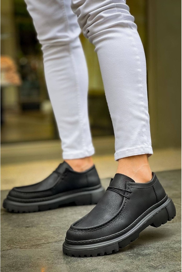 CH2404 Castle Erkek Günlük Bağcıklı Cilt Klasik Ayakkabı CST - Siyah