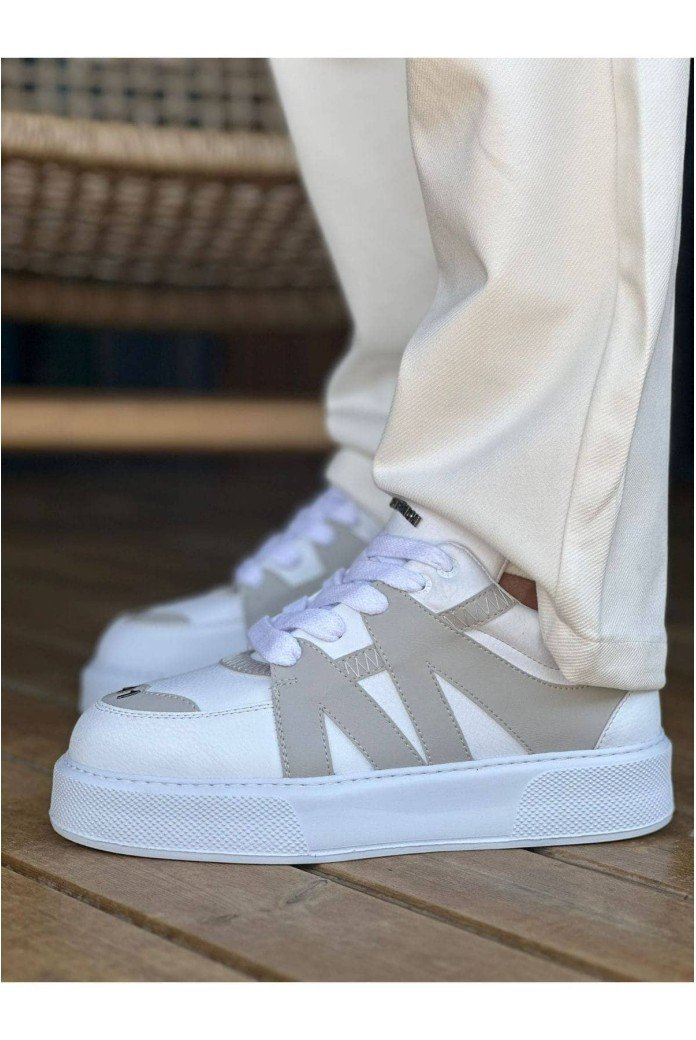 CH2407 Star - X Erkek Günlük Bağcıklı Cilt Spor Sneaker Ayakkabı CBT - Beyaz/Gri