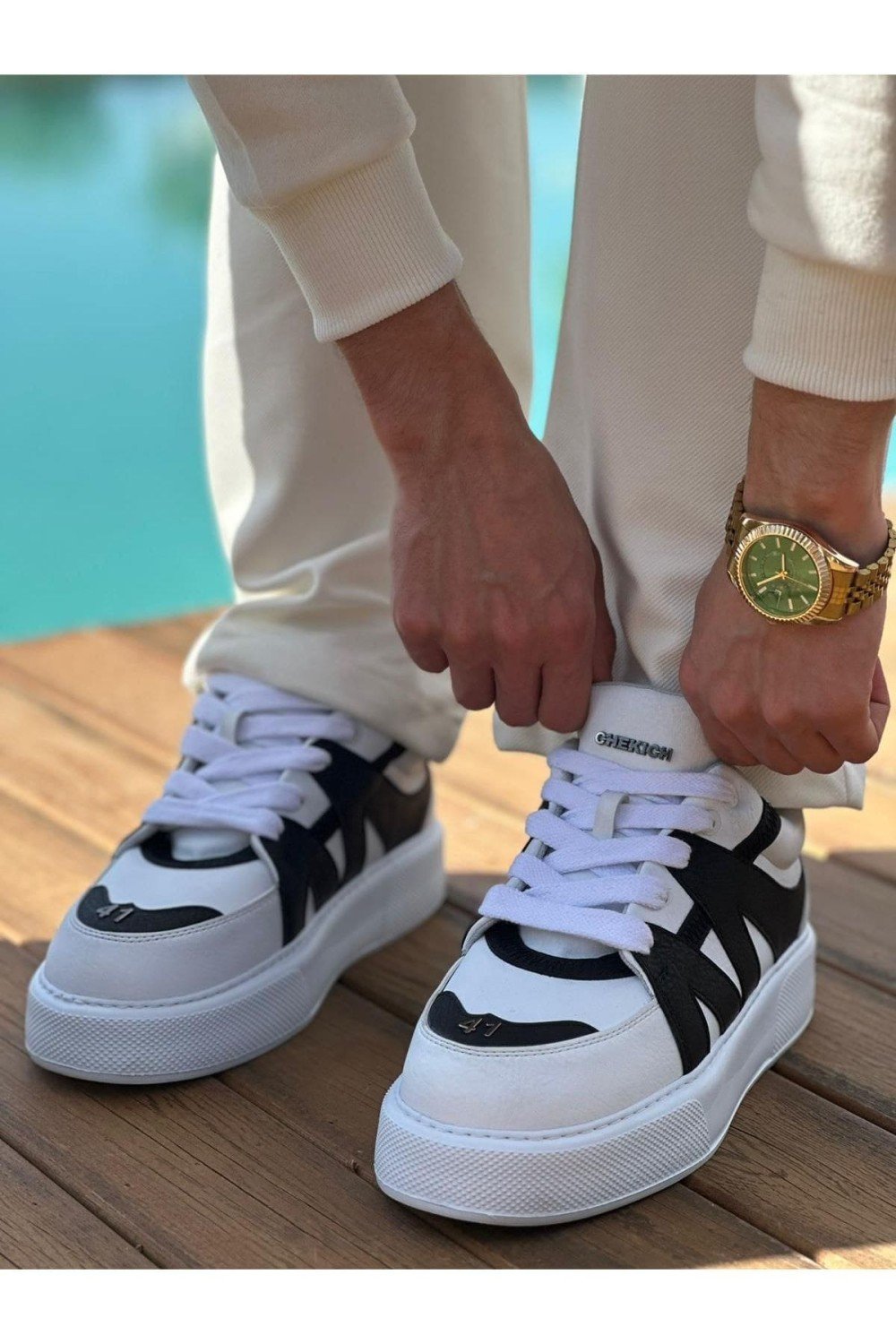 CH2407 Star - X Erkek Günlük Bağcıklı Cilt Spor Sneaker Ayakkabı CBT - Beyaz/Siyah Erkek Ayakkabı CH2407 Star - X Erkek Günlük Bağcıklı Cilt Spor Sneaker Ayakkabı CBT - Beyaz/Siyah – Chekich Erkek Ayakkabı