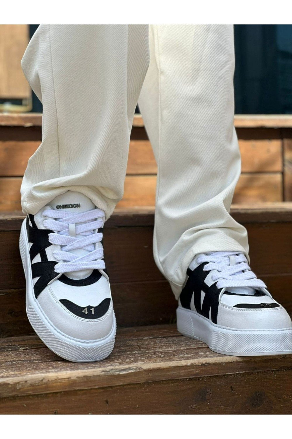 CH2407 Star - X Erkek Günlük Bağcıklı Cilt Spor Sneaker Ayakkabı CBT - Beyaz/Siyah Erkek Ayakkabı CH2407 Star - X Erkek Günlük Bağcıklı Cilt Spor Sneaker Ayakkabı CBT - Beyaz/Siyah – Chekich Erkek Ayakkabı