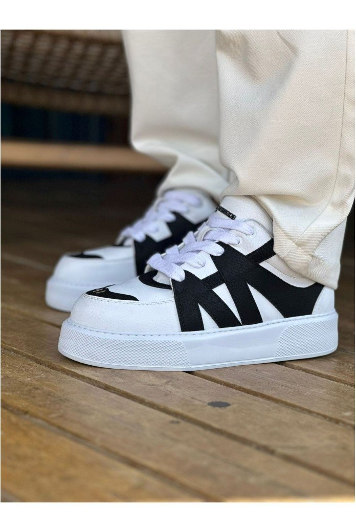 CH2407 Star - X Erkek Günlük Bağcıklı Cilt Spor Sneaker Ayakkabı CBT - Beyaz/Siyah