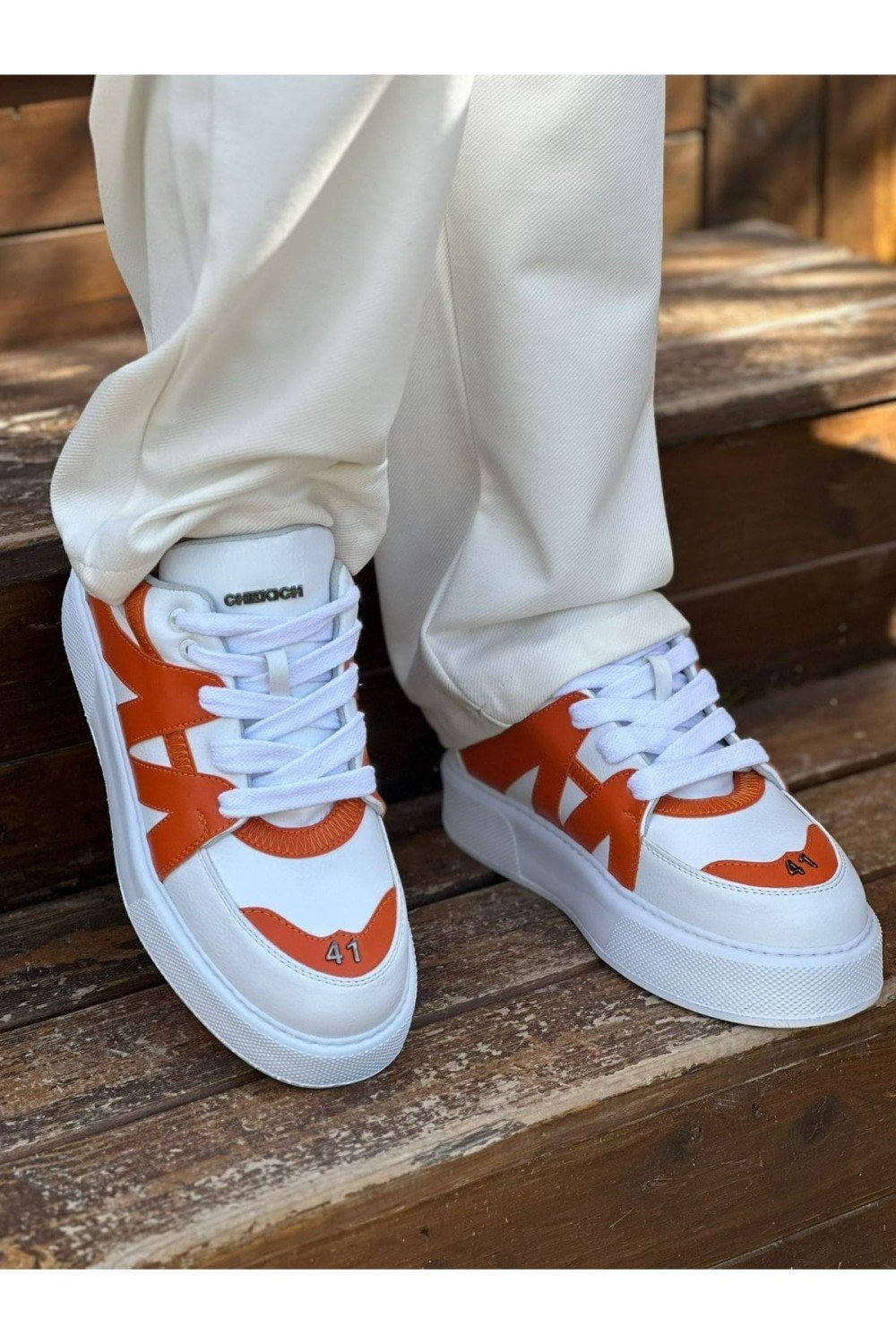 CH2407 Star - X Erkek Günlük Bağcıklı Cilt Spor Sneaker Ayakkabı CBT - Beyaz/Turuncu Erkek Ayakkabı CH2407 Star - X Erkek Günlük Bağcıklı Cilt Spor Sneaker Ayakkabı CBT - Beyaz/Turuncu – Chekich Erkek Ayakkabı