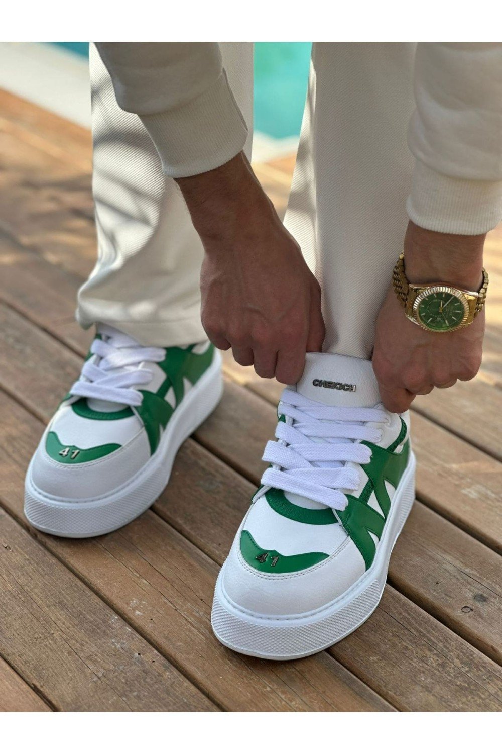 CH2407 Star - X Erkek Günlük Bağcıklı Cilt Spor Sneaker Ayakkabı CBT - Beyaz/Yeşil Erkek Ayakkabı CH2407 Star - X Erkek Günlük Bağcıklı Cilt Spor Sneaker Ayakkabı CBT - Beyaz/Yeşil – Chekich Erkek Ayakkabı