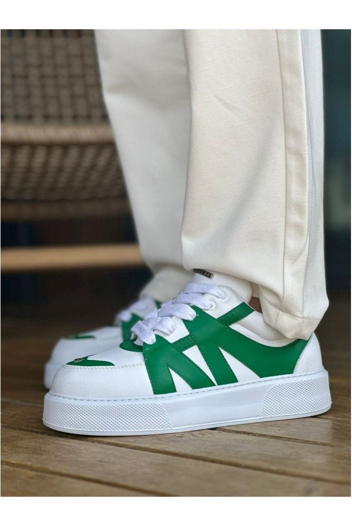 CH2407 Star - X Erkek Günlük Bağcıklı Cilt Spor Sneaker Ayakkabı CBT - Beyaz/Yeşil