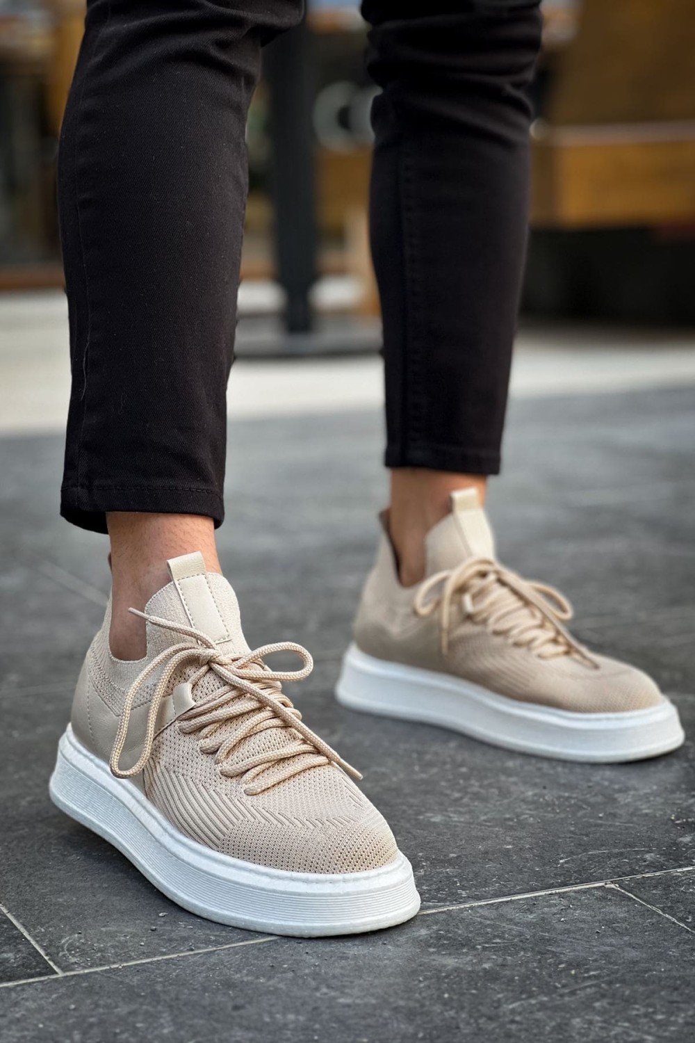 CH2408 Fusion Erkek Günlük Bağcıklı Triko Spor Sneaker Ayakkabı TBT - Bej – Chekich Erkek Ayakkabı