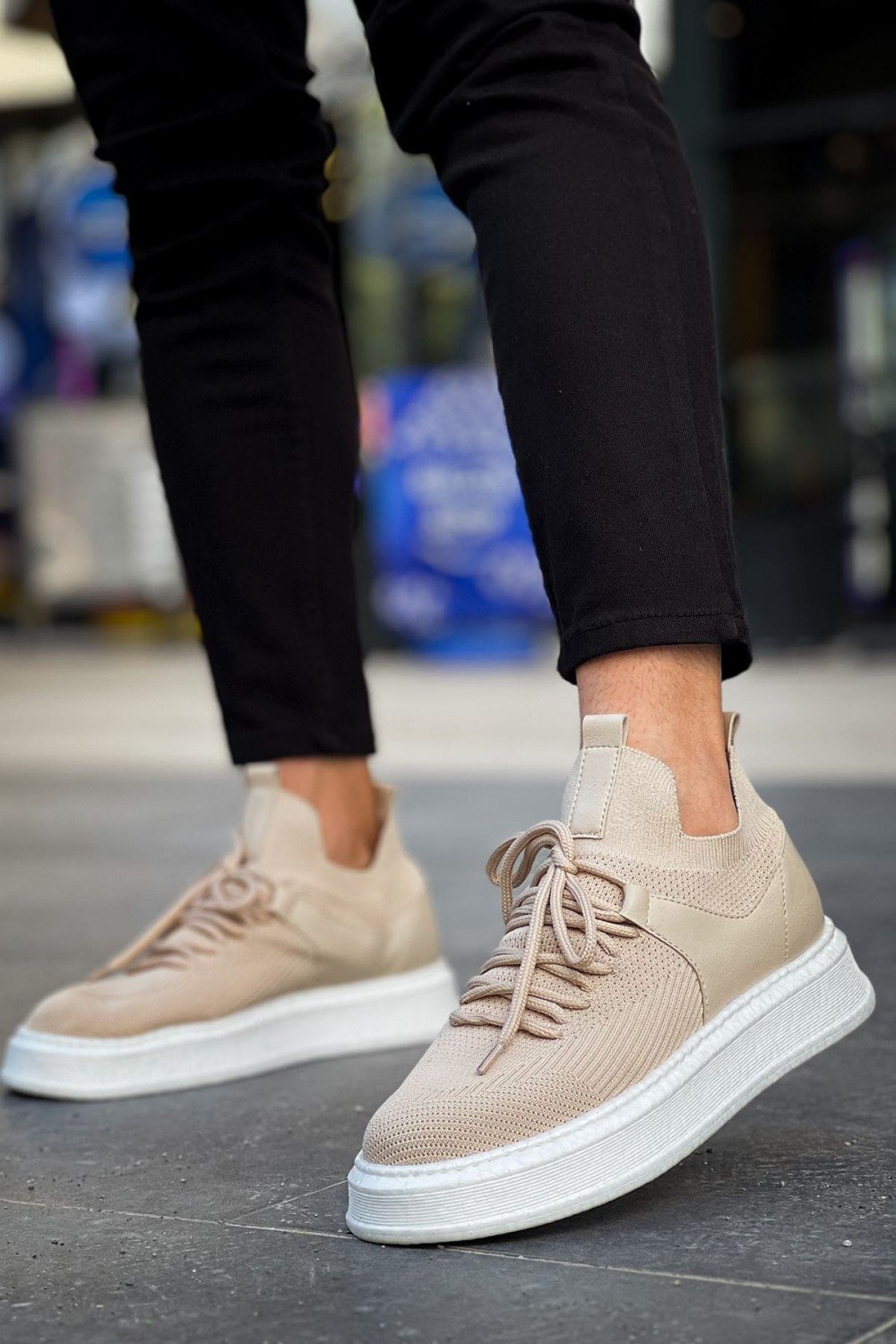 CH2408 Fusion Erkek Günlük Bağcıklı Triko Spor Sneaker Ayakkabı TBT - Bej – Chekich Erkek Ayakkabı