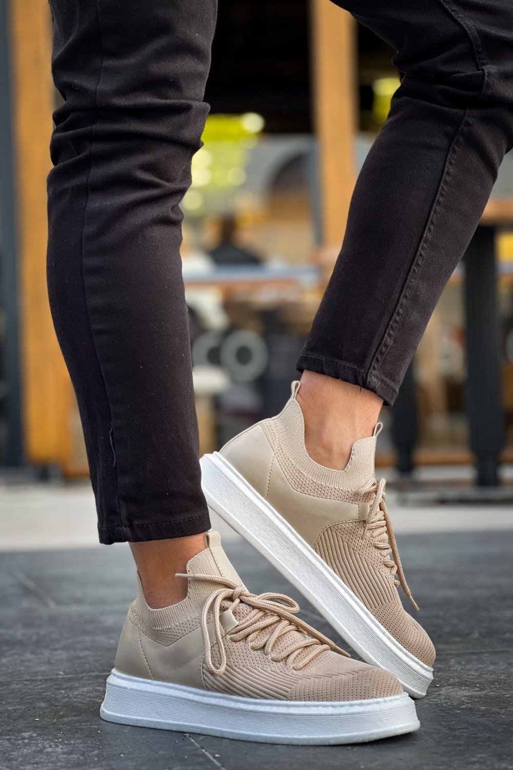 CH2408 Fusion Erkek Günlük Bağcıklı Triko Spor Sneaker Ayakkabı TBT - Bej – Chekich Erkek Ayakkabı