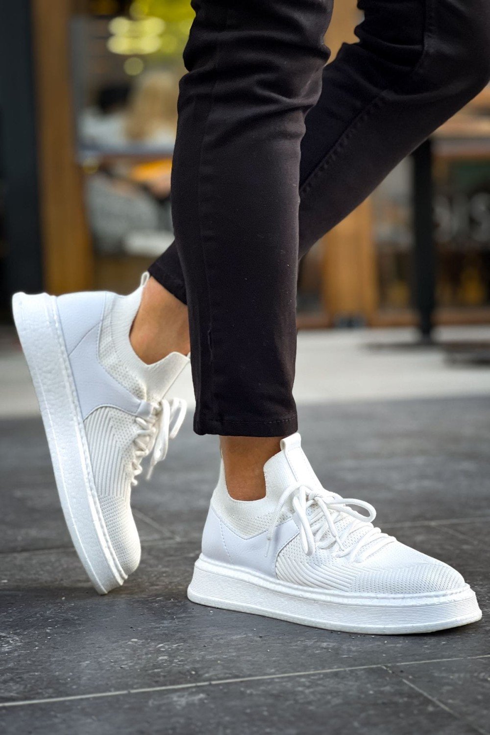 CH2408 Fusion Erkek Günlük Bağcıklı Triko Spor Sneaker Ayakkabı TBT - Beyaz – Chekich Erkek Ayakkabı
