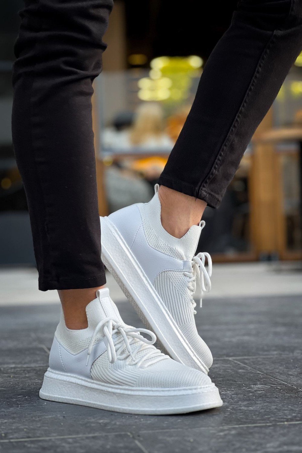 CH2408 Fusion Erkek Günlük Bağcıklı Triko Spor Sneaker Ayakkabı TBT - Beyaz – Chekich Erkek Ayakkabı
