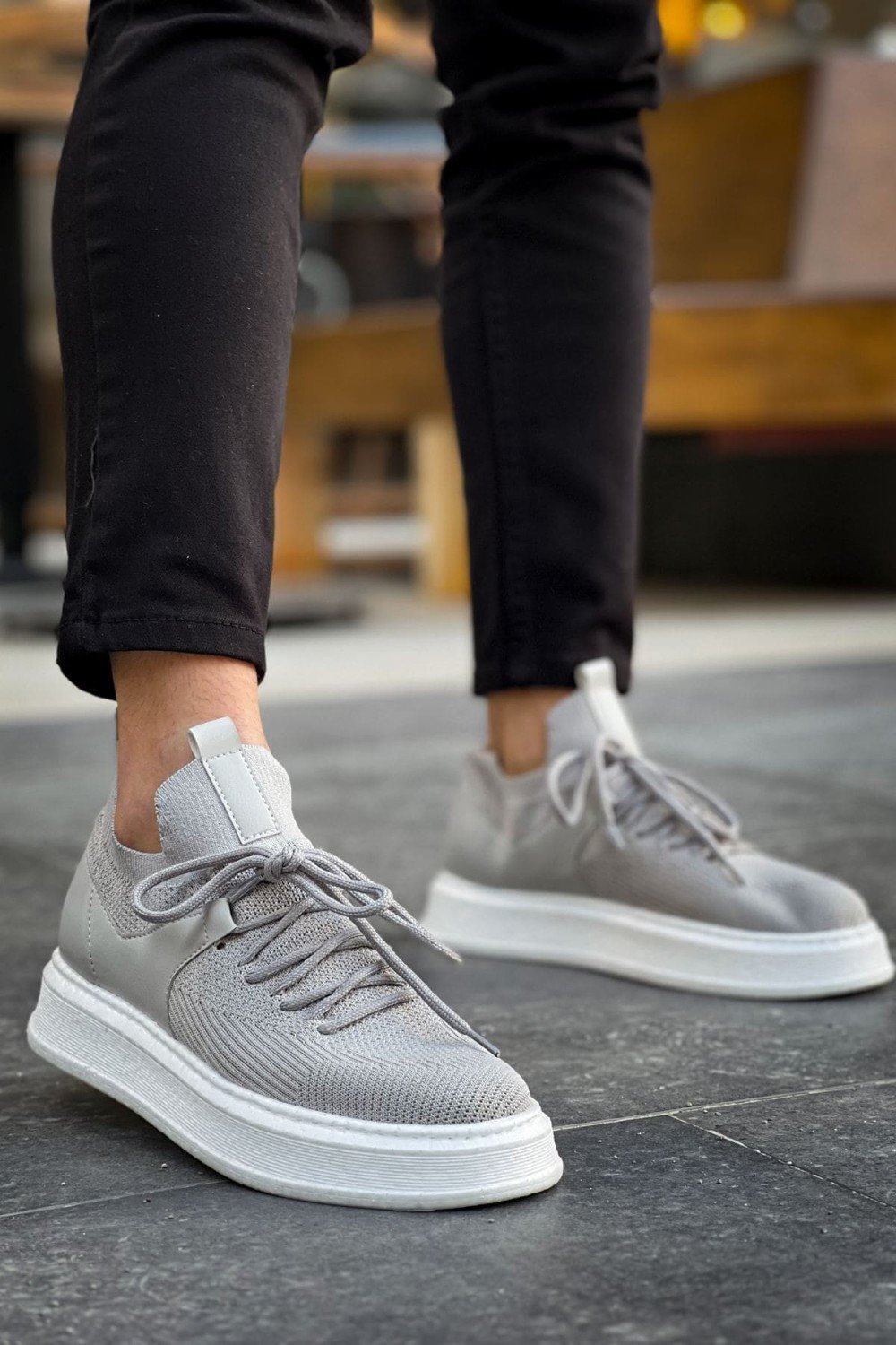 CH2408 Fusion Erkek Günlük Bağcıklı Triko Spor Sneaker Ayakkabı TBT - Gri – Chekich Erkek Ayakkabı