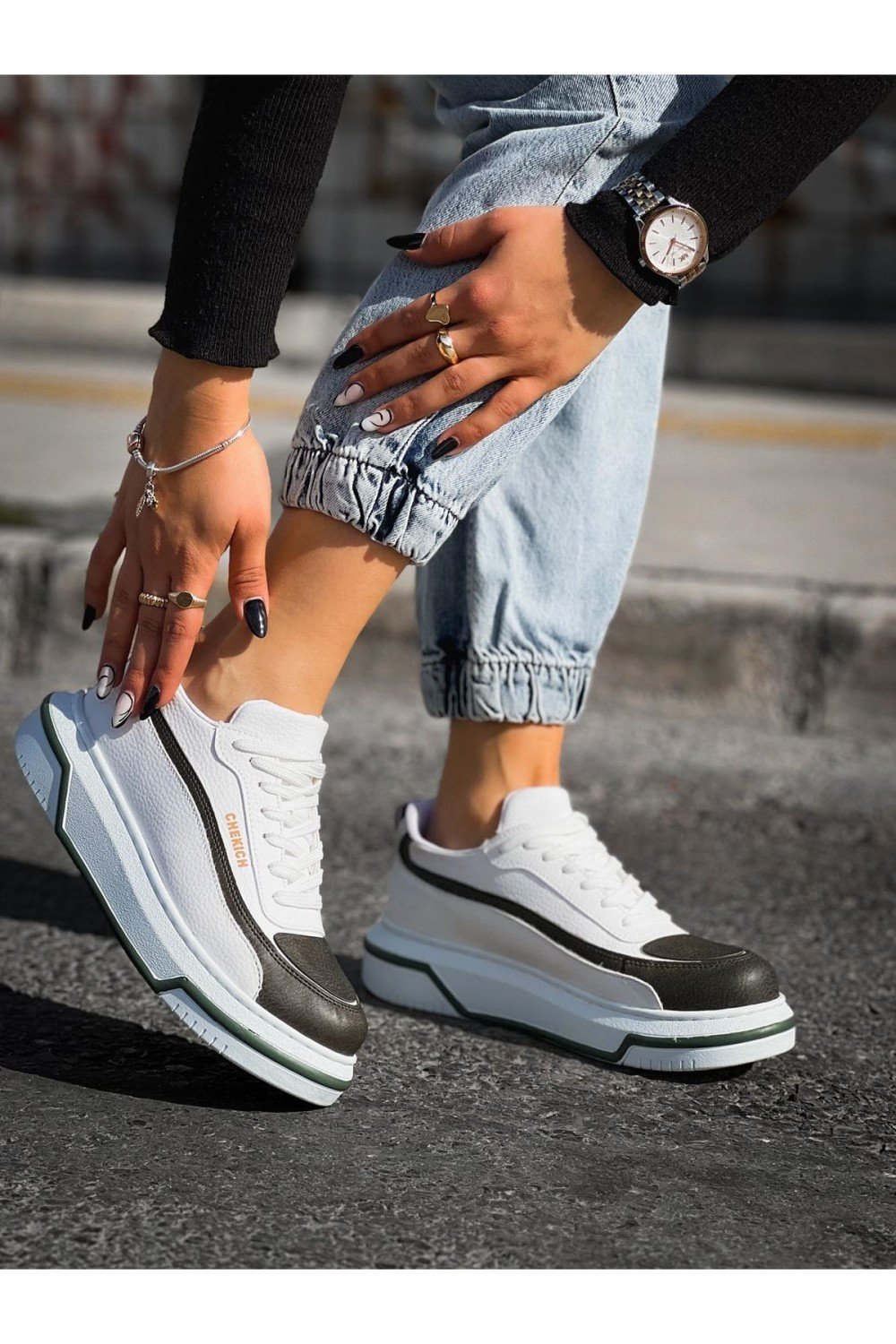 CH241 Signature Line Up Erkek Günlük Bağcıklı Cilt Spor Sneaker Ayakkabı CBT - Beyaz/Haki Erkek Ayakkabı CH241 Signature Line Up Erkek Günlük Bağcıklı Cilt Spor Sneaker Ayakkabı CBT - Beyaz/Haki – Chekich Erkek Ayakkabı