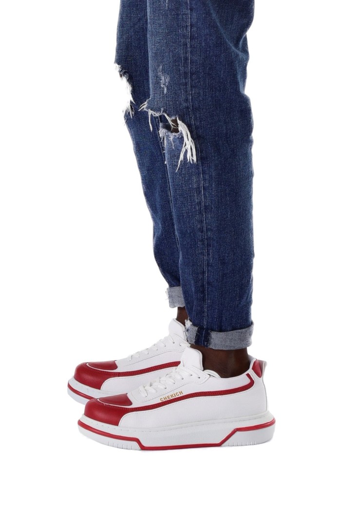 CH241 Signature Line Up Erkek Günlük Bağcıklı Cilt Spor Sneaker Ayakkabı CBT - Beyaz/Kırmızı