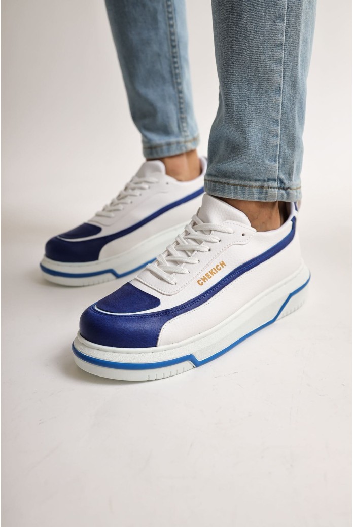CH241 Signature Line Up Erkek Günlük Bağcıklı Cilt Spor Sneaker Ayakkabı CBT - Beyaz/Mavi