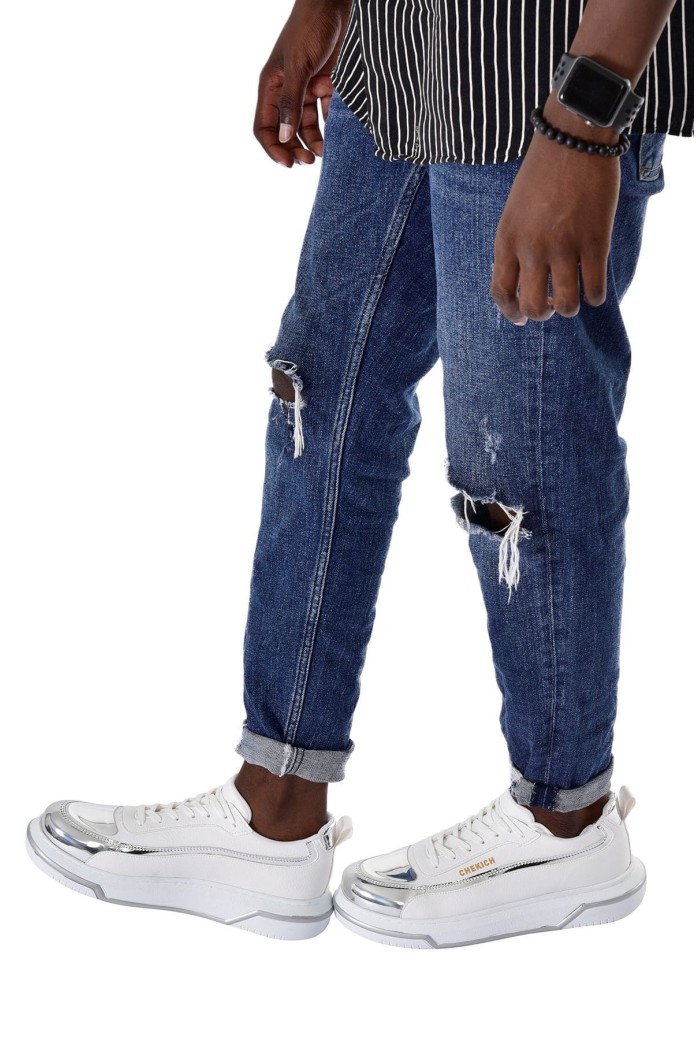 CH241 Signature Line Up Erkek Günlük Bağcıklı Cilt Spor Sneaker Ayakkabı CBT - Beyaz/Silver