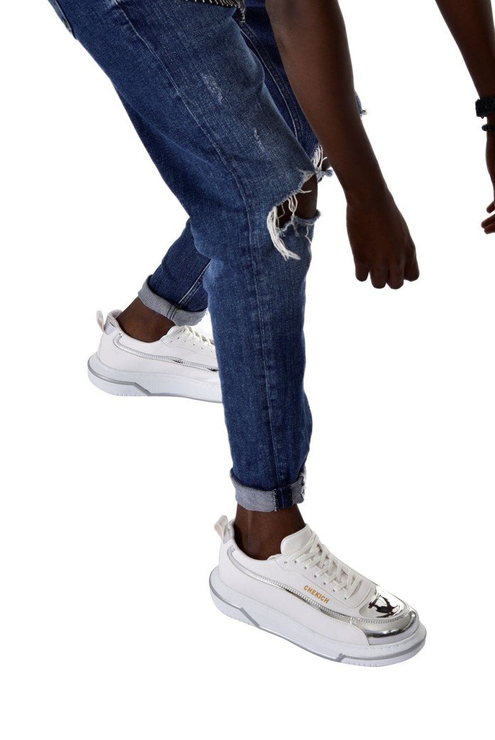 CH241 Signature Line Up Erkek Günlük Bağcıklı Cilt Spor Sneaker Ayakkabı CBT - Beyaz/Silver