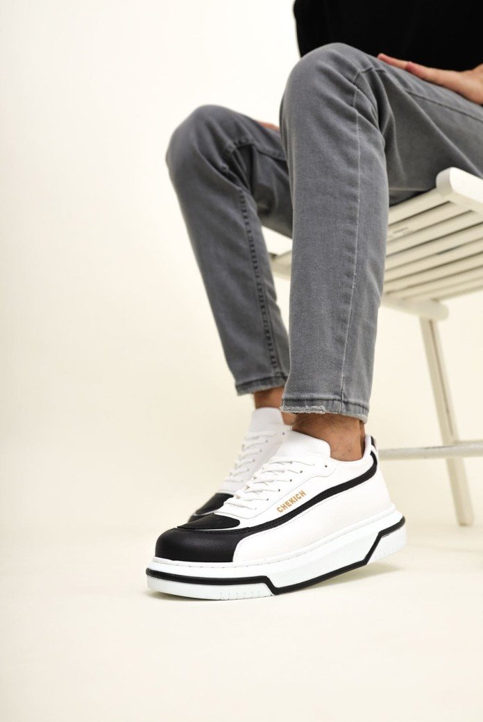 CH241 Signature Line Up Erkek Günlük Bağcıklı Cilt Spor Sneaker Ayakkabı CBT - Beyaz/Siyah