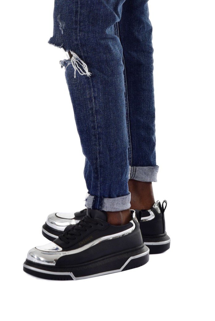 CH241 Signature Line Up Erkek Günlük Bağcıklı Cilt Spor Sneaker Ayakkabı CST - Siyah/Silver