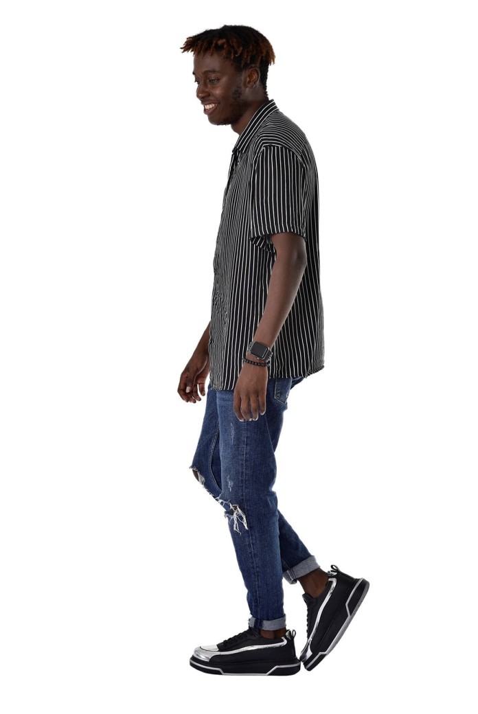 CH241 Signature Line Up Erkek Günlük Bağcıklı Cilt Spor Sneaker Ayakkabı CST - Siyah/Silver