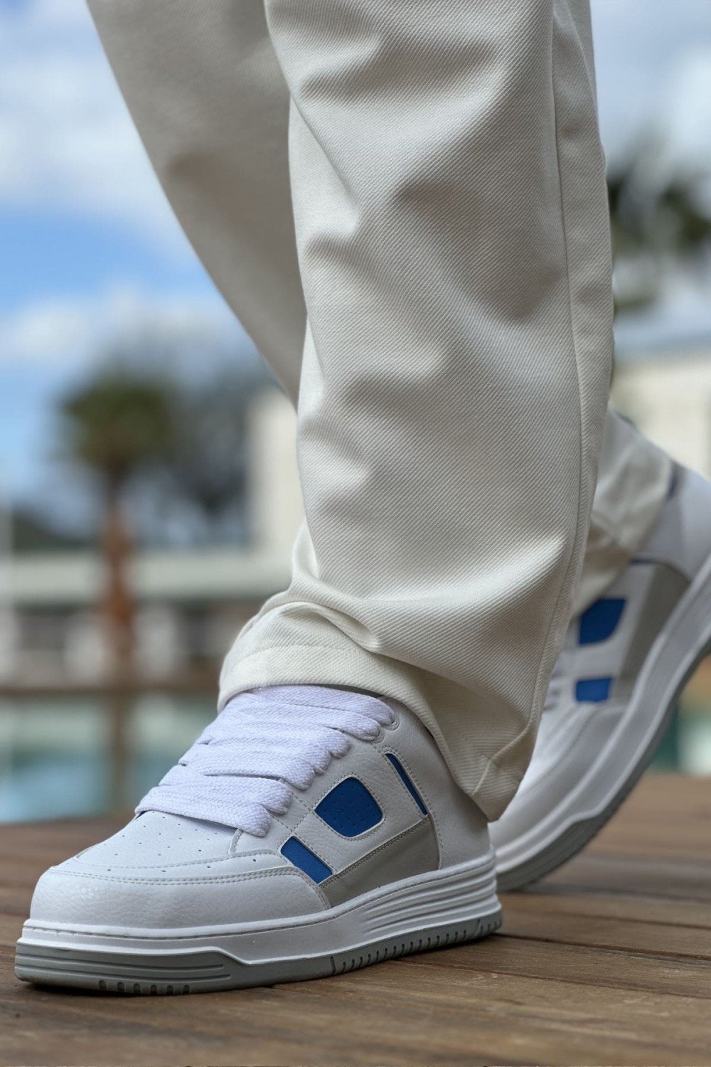 CH2410 Avax Erkek Günlük Bağcıklı Cilt Spor Sneaker Ayakkabı CBT - Beyaz/Mavi Erkek Ayakkabı CH2410 Avax Erkek Günlük Bağcıklı Cilt Spor Sneaker Ayakkabı CBT - Beyaz/Mavi – Chekich Erkek Ayakkabı