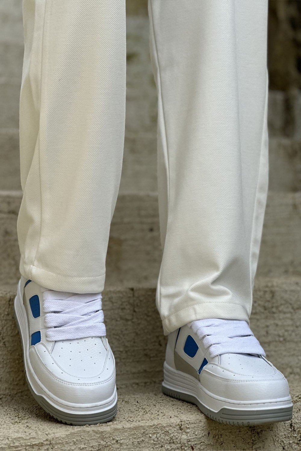 CH2410 Avax Erkek Günlük Bağcıklı Cilt Spor Sneaker Ayakkabı CBT - Beyaz/Mavi Erkek Ayakkabı CH2410 Avax Erkek Günlük Bağcıklı Cilt Spor Sneaker Ayakkabı CBT - Beyaz/Mavi – Chekich Erkek Ayakkabı