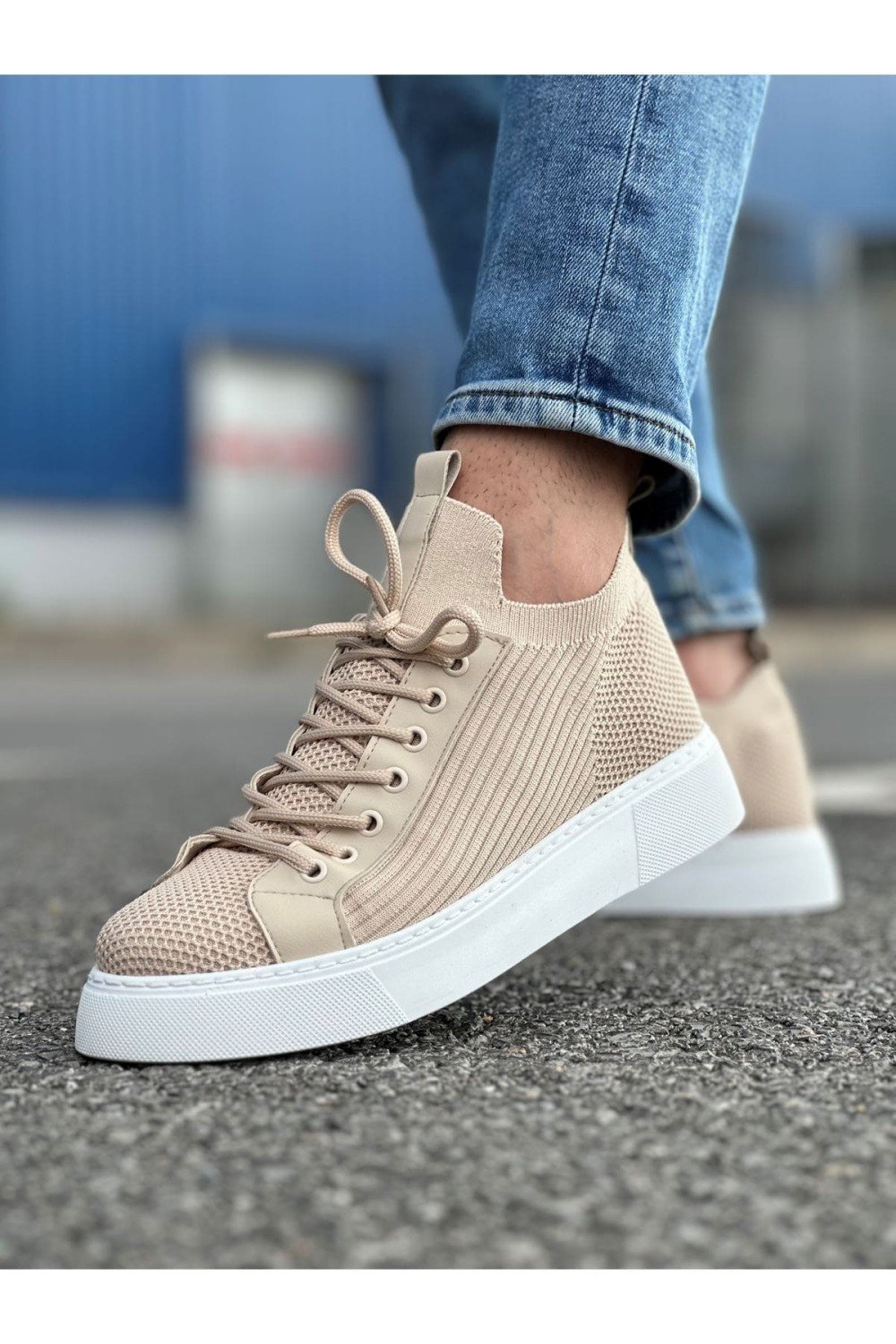 CH2423 During Erkek Günlük Bağcıklı Triko Spor Sneaker Ayakkabı TBT - Bej – Chekich Erkek Ayakkabı