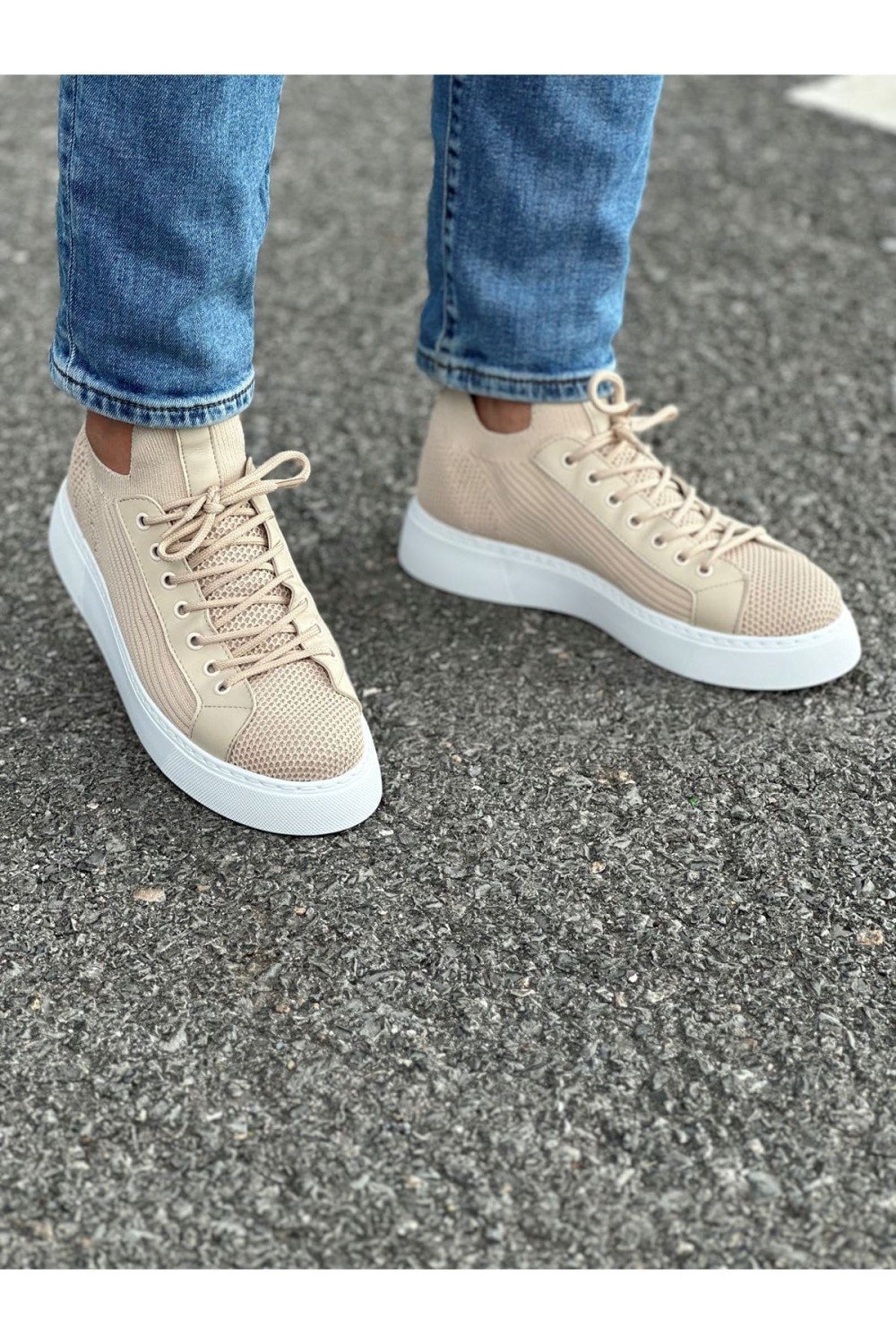 CH2423 During Erkek Günlük Bağcıklı Triko Spor Sneaker Ayakkabı TBT - Bej – Chekich Erkek Ayakkabı
