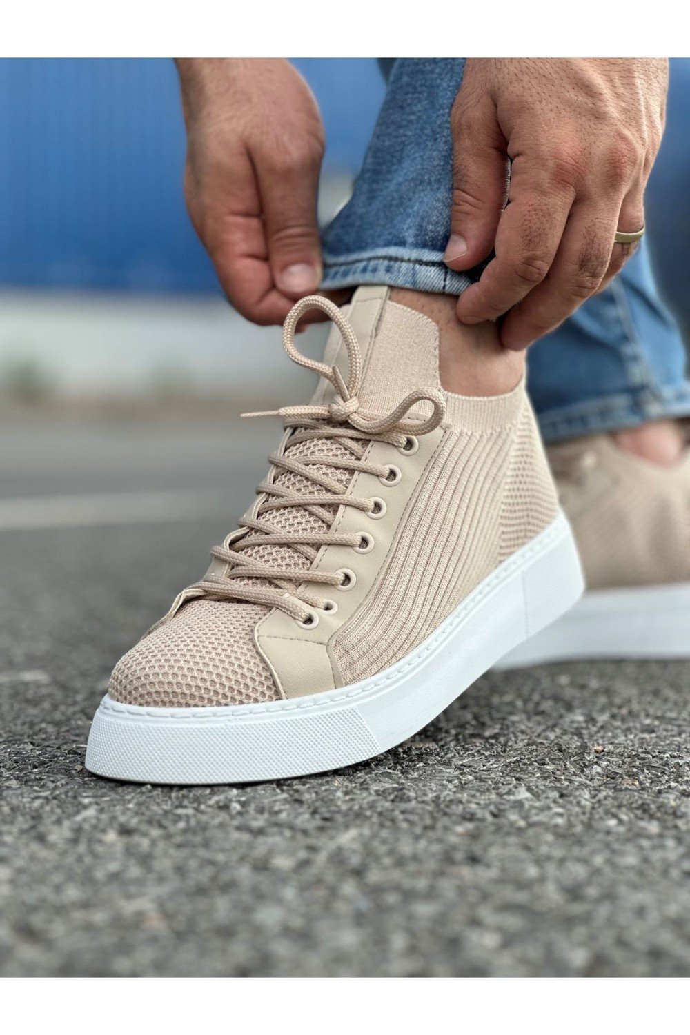 CH2423 During Erkek Günlük Bağcıklı Triko Spor Sneaker Ayakkabı TBT - Bej – Chekich Erkek Ayakkabı