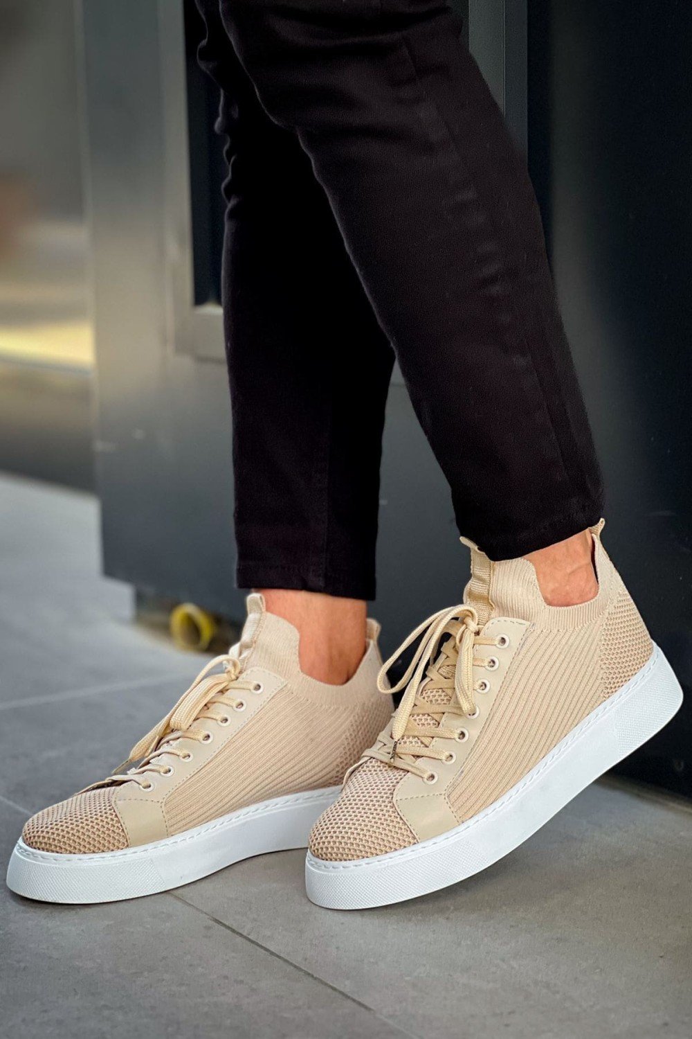 CH2423 During Erkek Günlük Bağcıklı Triko Spor Sneaker Ayakkabı TBT - Bej – Chekich Erkek Ayakkabı
