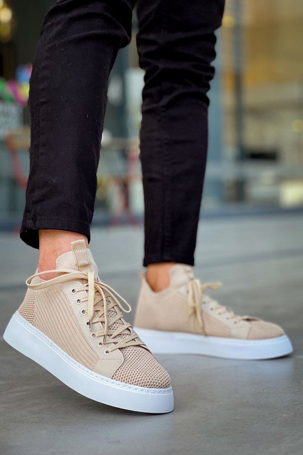 CH2423 During Erkek Günlük Bağcıklı Triko Spor Sneaker Ayakkabı TBT - Bej – Chekich Erkek Ayakkabı