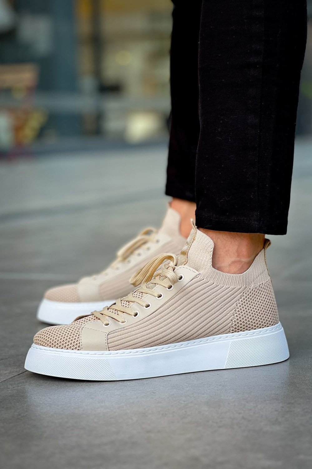 CH2423 During Erkek Günlük Bağcıklı Triko Spor Sneaker Ayakkabı TBT - Bej – Chekich Erkek Ayakkabı