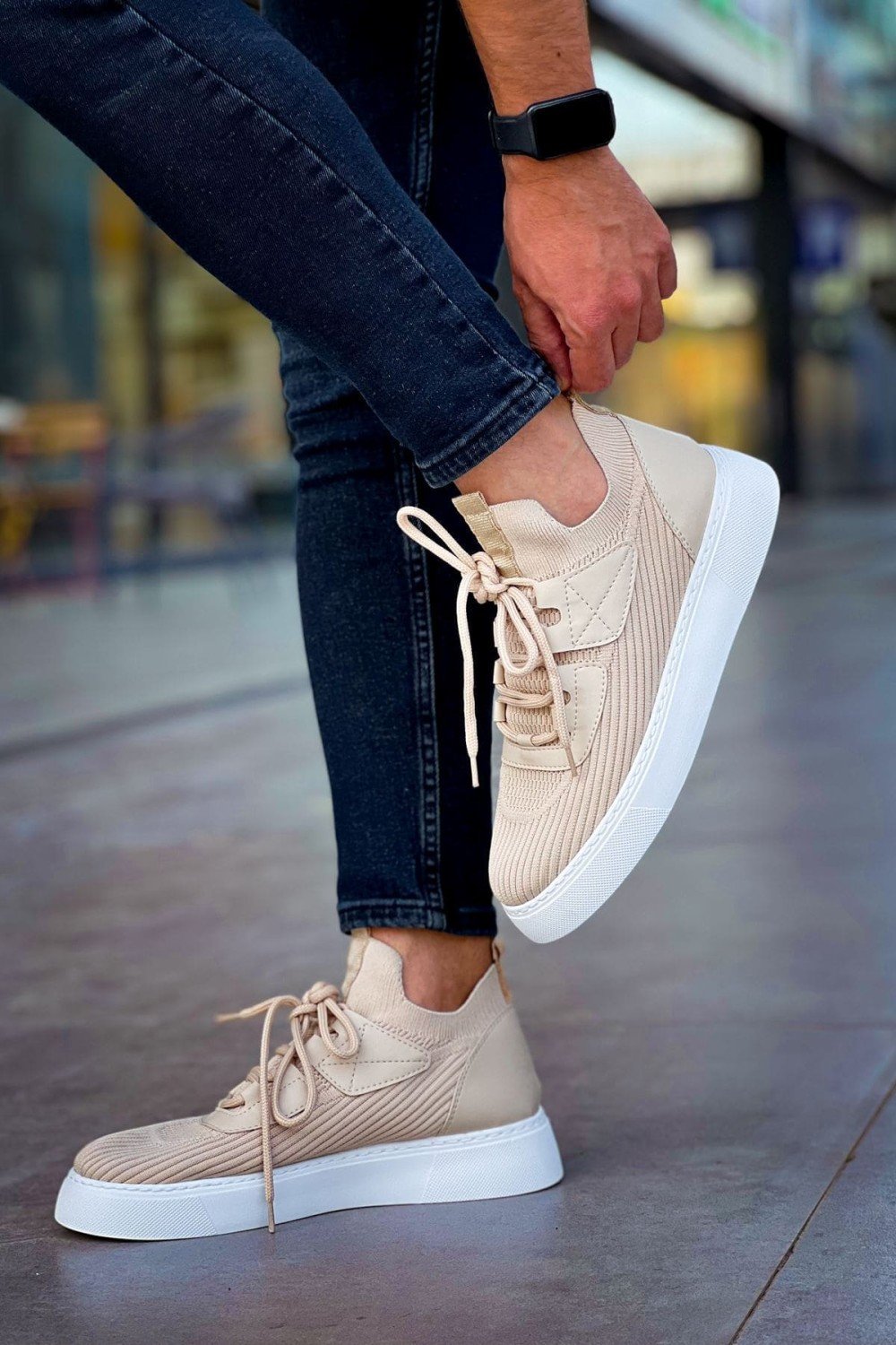 CH2425 Yezz Erkek Günlük Bağcıklı Triko Spor Sneaker Ayakkabı TBT - Bej – Chekich Erkek Ayakkabı