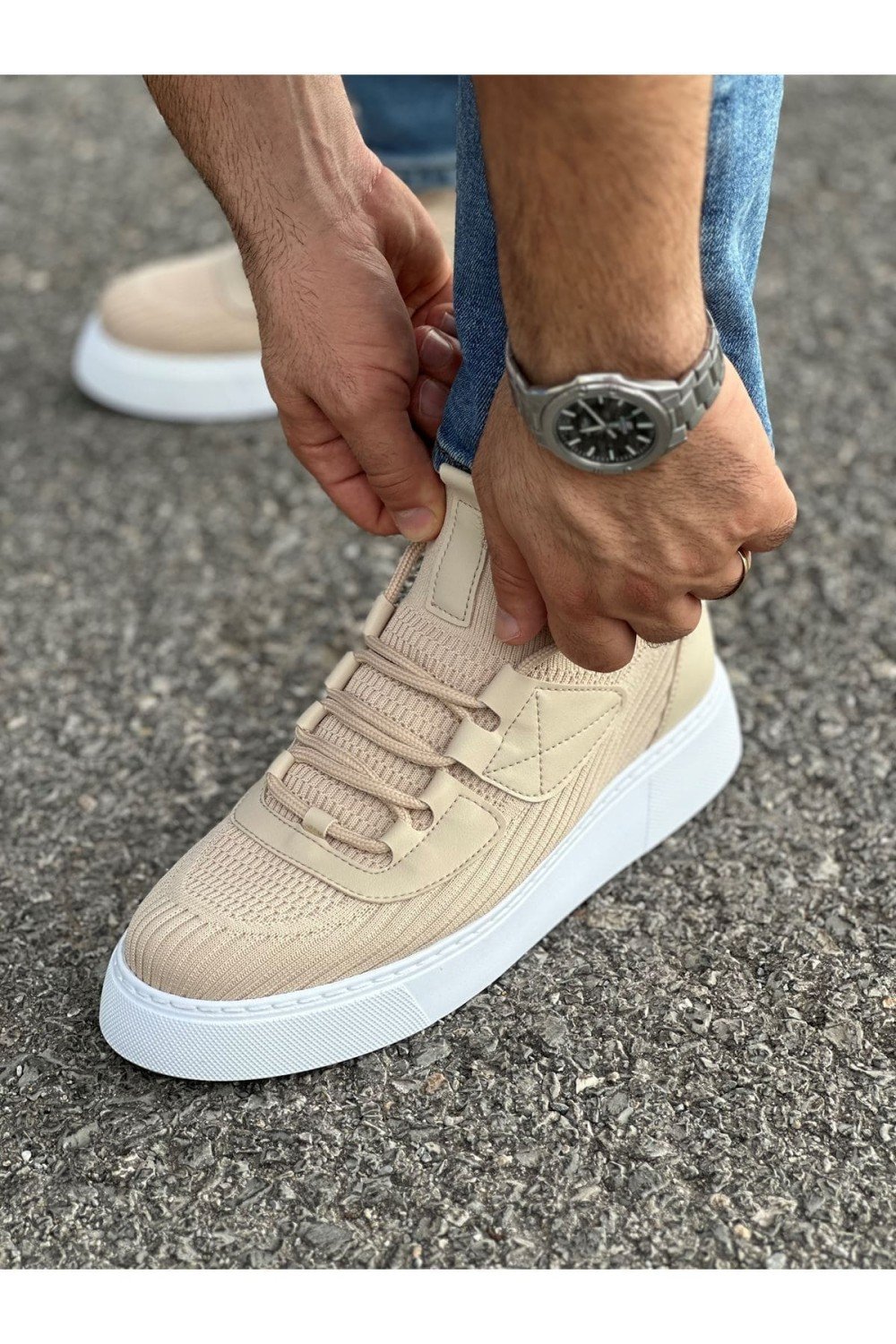 CH2425 Yezz Erkek Günlük Bağcıklı Triko Spor Sneaker Ayakkabı TBT - Bej – Chekich Erkek Ayakkabı